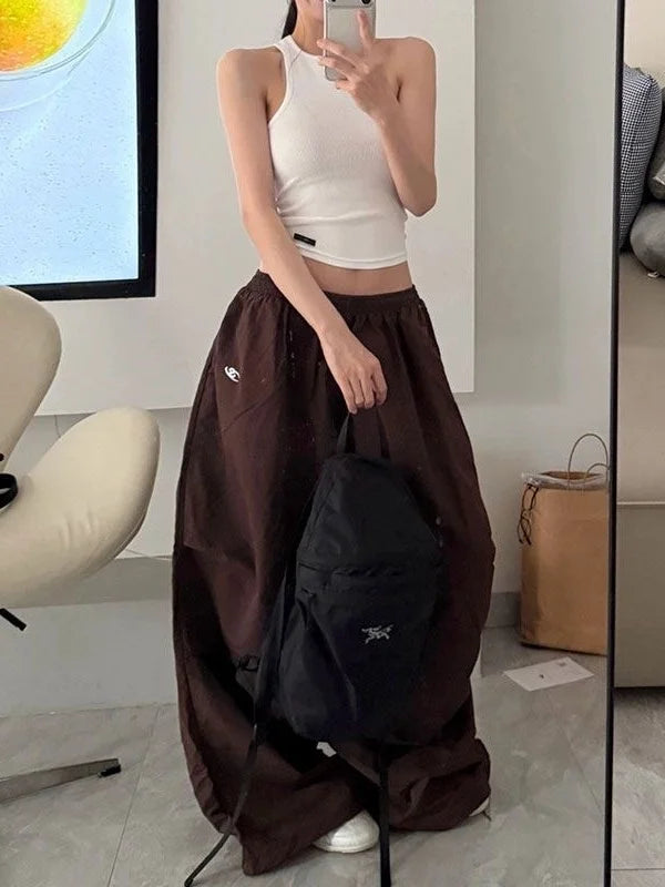 STORESDE Y2k American Women's Hip Hop Loose Wide Leg Jogger Pants 2026 Summer Pattern Embroidered Parachute Sweatpants Loose Pleated