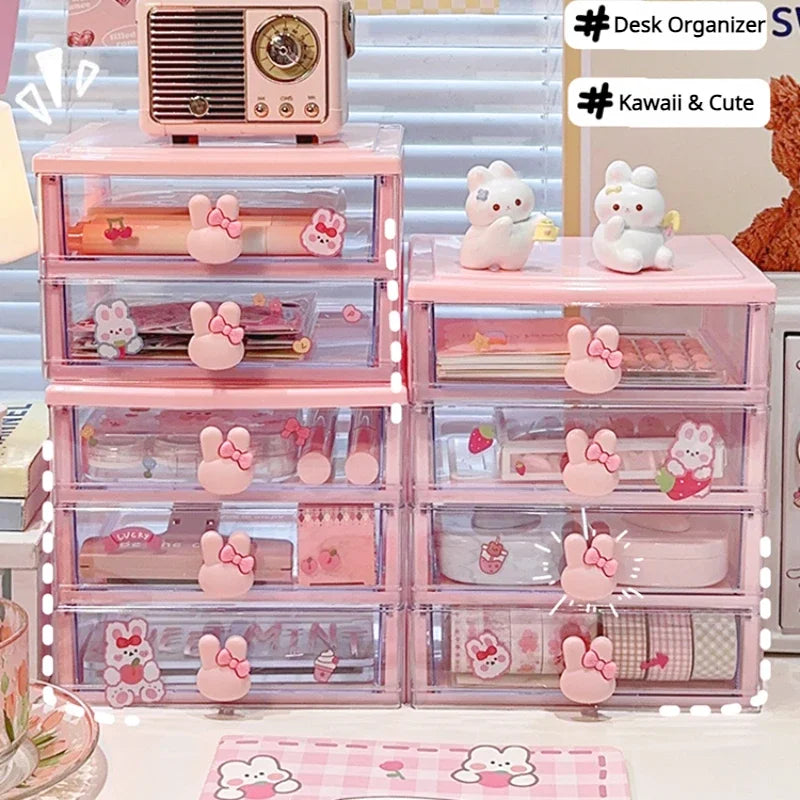 STORESDE Desktop Storage Box Organizer Student Drawer Box Pen Holder Cute Office Childrens Hair Accessories Stationery Rack Organizer Box