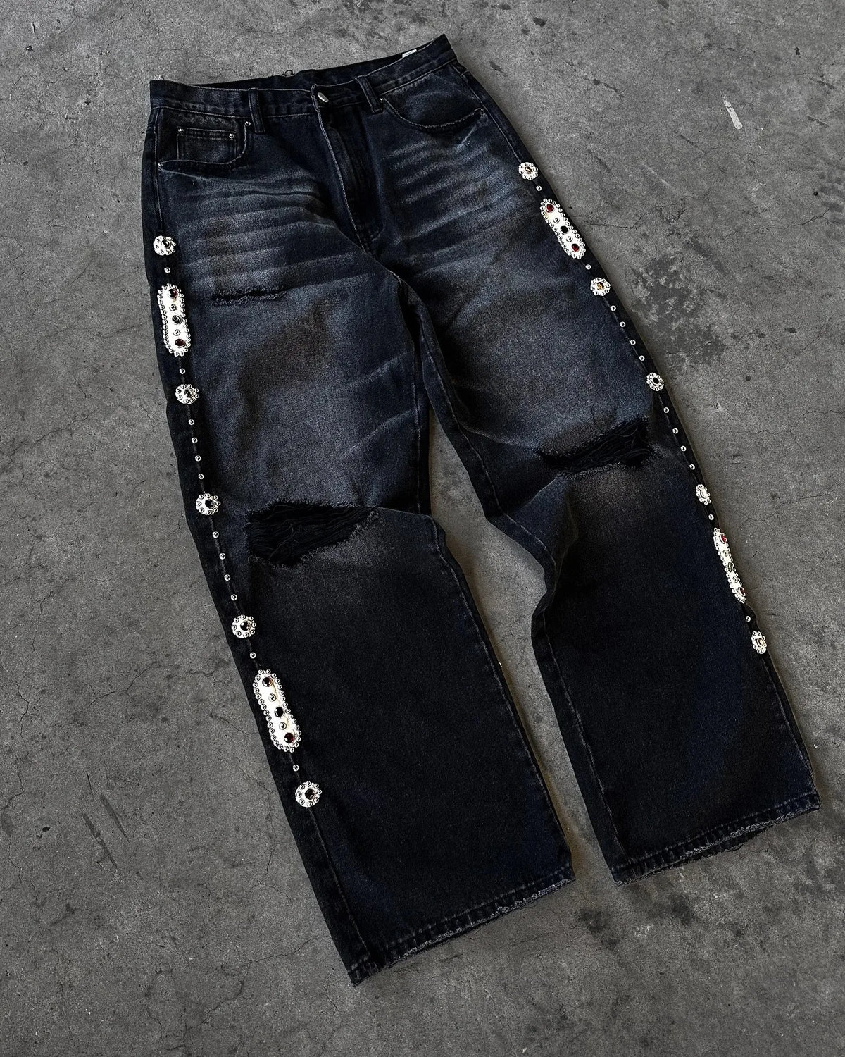 STORESDE Hip Hop Gothic Retro Spider Pattern Embroidery Baggy Jeans Y2k America Trendy Punk Mens Straight Wide Leg Denim Pants Black Jean