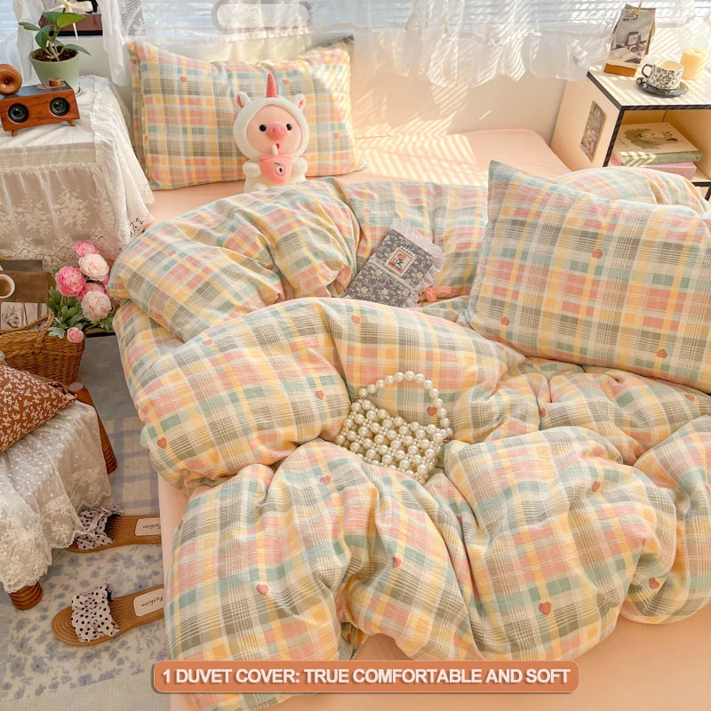 STORESDE Plaid Duvet Cover Set with 2 Pillowcases, Breathable Ultra-Soft Bedding Set for Single/Couple Size Bed, Comforter Cover Set