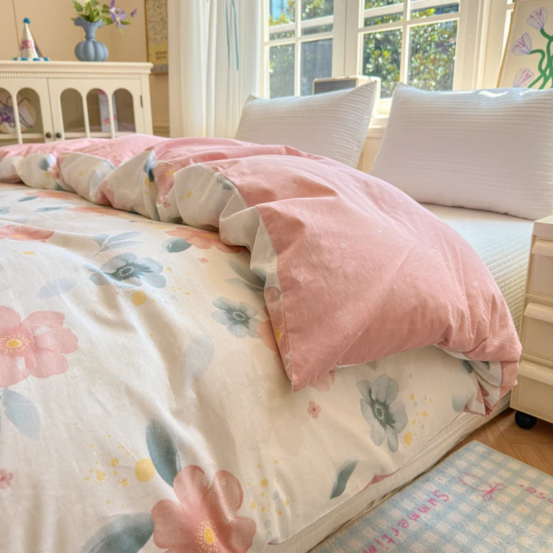 STORESDE 100% Cotton Duvet Cover - Floral Printed Design, Luxury Pre-Washed Finish, Single Duvet Cover for Bedroom - Easy Care