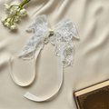 STORESDE 1Pair/2Pairs French Romantic White Flower Lace Curtain Tieback with Bead Korean Bow Strap Trims for Curtain Accessories Decor