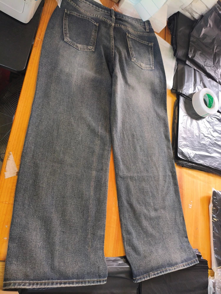 STORESDE Deeptown Blue Vintage Y2k Women Jeans Wash Harajuku Low Waist Japanese 2000s Style Denim Pants Baggy American Streetwear Autumn