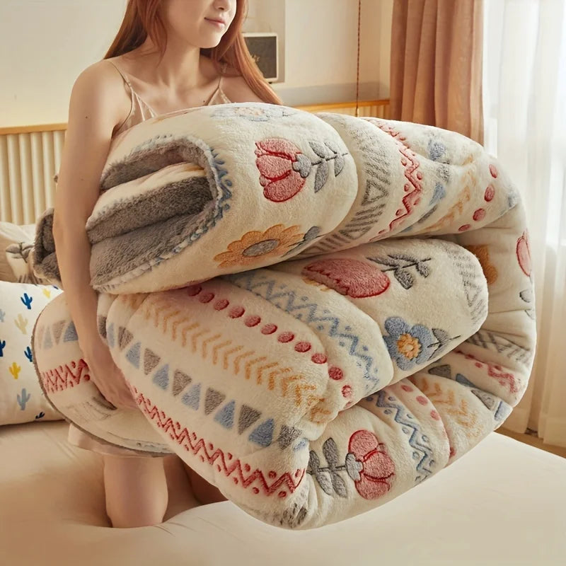 STORESDE Winter Bedding Thick Quilt Blanket Thickened Warm Flannel Fleece Comforter for Cold Nights Set Bed Duvets Quilts the Blankets