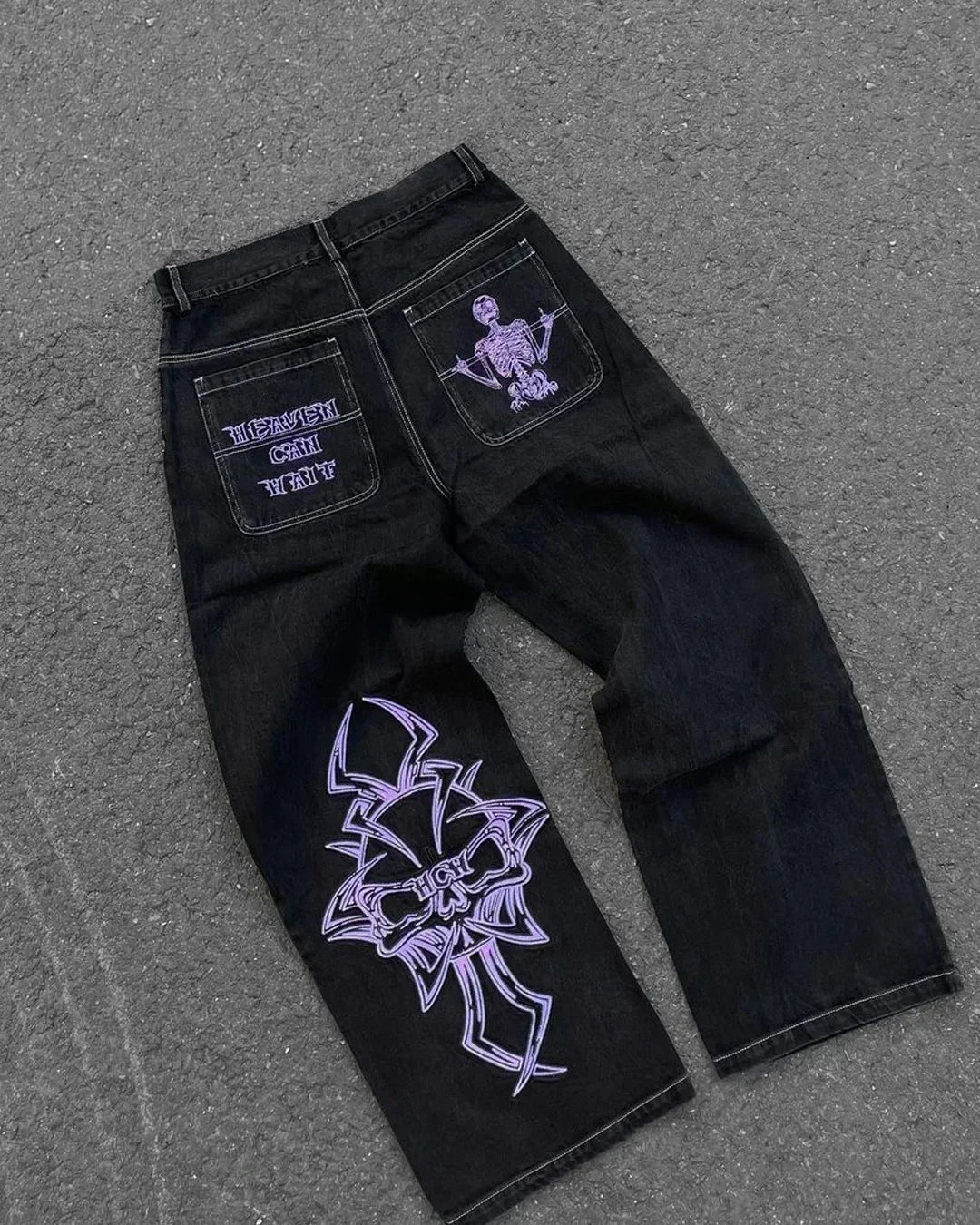 STORESDE American Street Trend Letter Embroidered Loose Jeans Men Harajuku Y2K New Hip Hop Oversized Wide-leg Pants Unisex Mopping Jeans