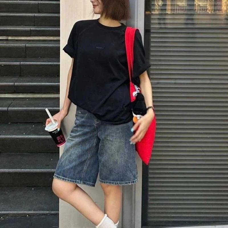 STORESDE Spring Summer Women Casual Denim Shorts Fashion Female Wide Leg Short Jeans Knee Lenght Denim Pant Women High Waist Shorts Girls