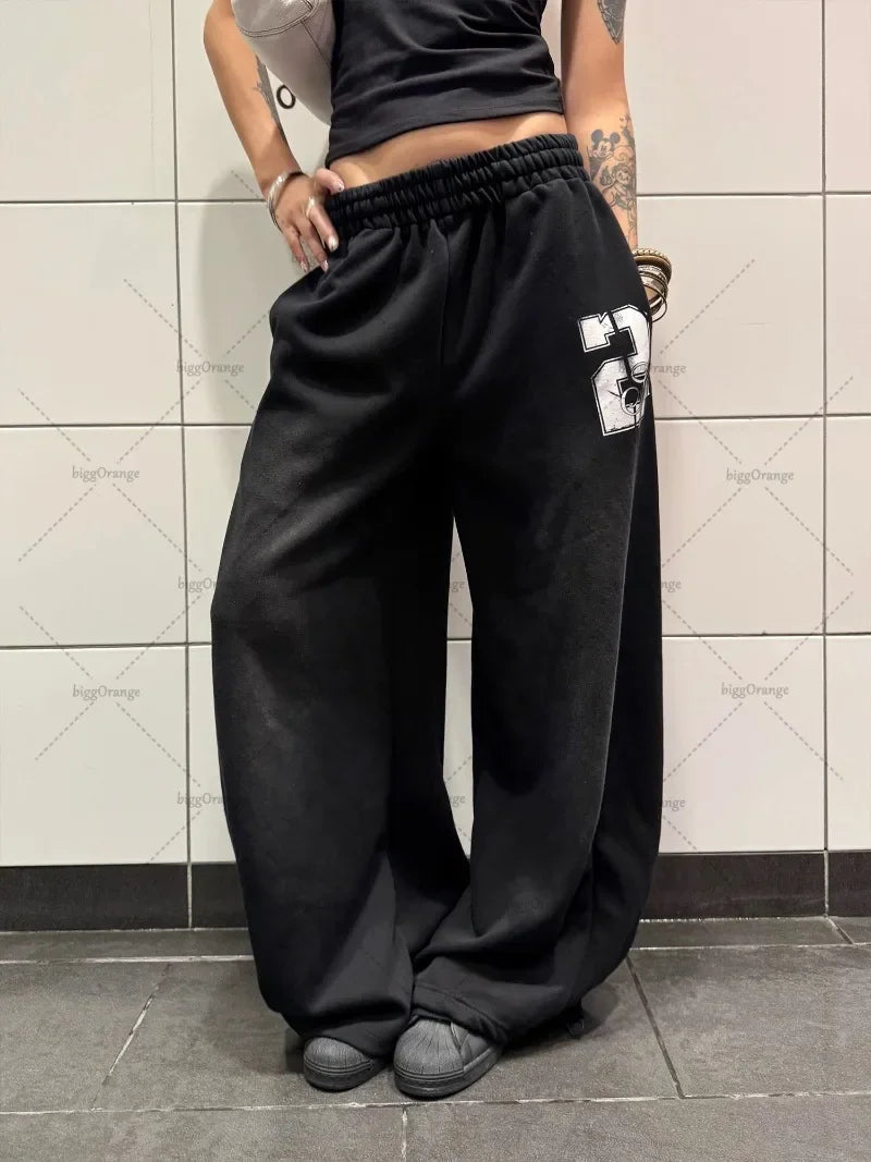 STORESDE Y2K Harajuku Blue Casual Hip-Hop Retro Sweatpants Street Pants Rock Roll Women's Trendy Oversized Washed Loose Wide-Leg Pants