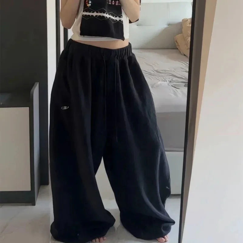 STORESDE Y2K Harajuku Blue Casual Hip-Hop Retro Sweatpants Street Pants Rock Roll Women's Trendy Oversized Washed Loose Wide-Leg Pants