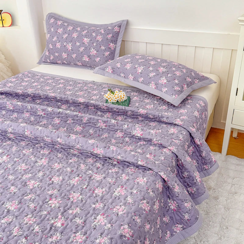 STORESDE 1pc Purple Flower Quilted Bedspreads for Bed Thick Patchwork Blanket Single/Queen/King Floral Style Quilted Duvet Soft Bedspread