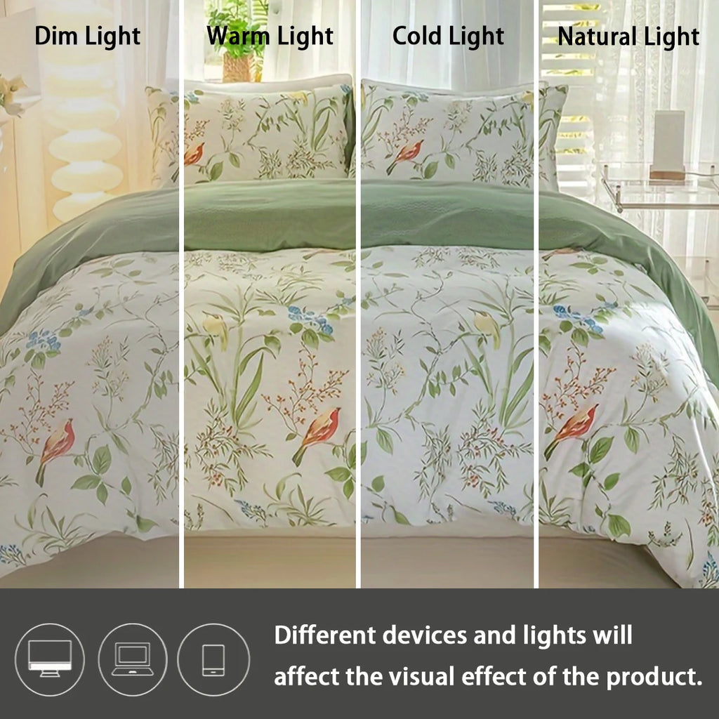 STORESDE 3pcs/set Leaf Floral Pattern Duvet Cover Set(1 Duvet Cover & 2 Pillowcase）Soft And Skin-Friendly Duvet Cover Bedding Set For