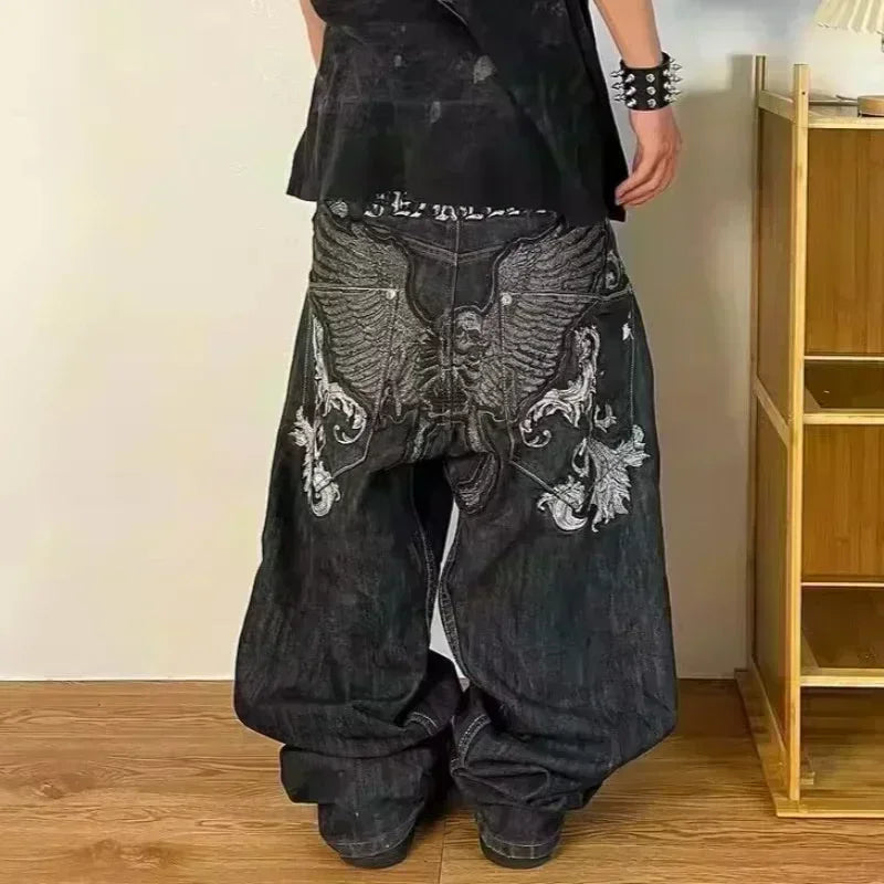 STORESDE 2025 New American Trend Retro Hip-hop Embroidery Pattern Baggy Jeans For Men And Women Y2K Harajuku Gothic Wide Pants Streetwear