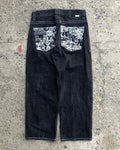 STORESDE Solid Color Washed Geometry Floral Embroidery Element Baggy Wide-leg Jeans Commute Korean Style Popular Straight-leg Jeans