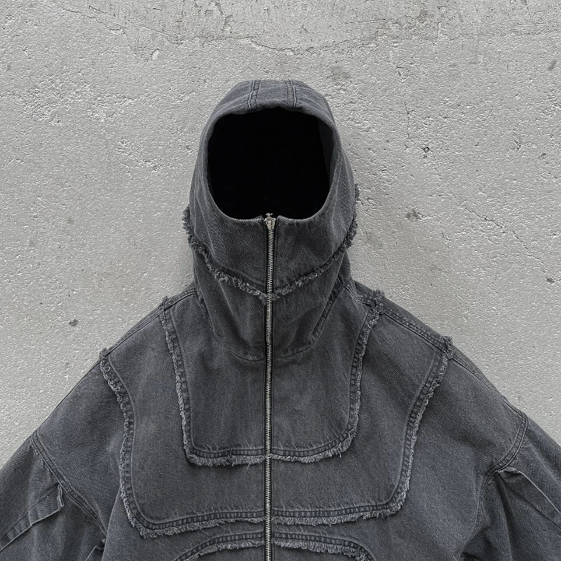 STORESDE Y2K Denim Jacket American Splicing Style Gothic Vintage Trend Unisex Streetwear Punk High Street Oversized Leisure Zip Up Hoodie