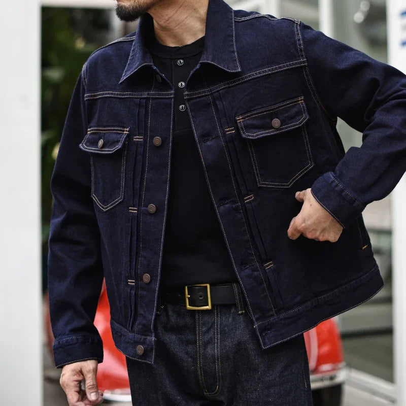 STORESDE SAUCE ZHAN  Men Jacket Selvedge Denim Jacket Men Vintage Purple and Blue Double Sided Dye Regular Fit 12.5 Oz