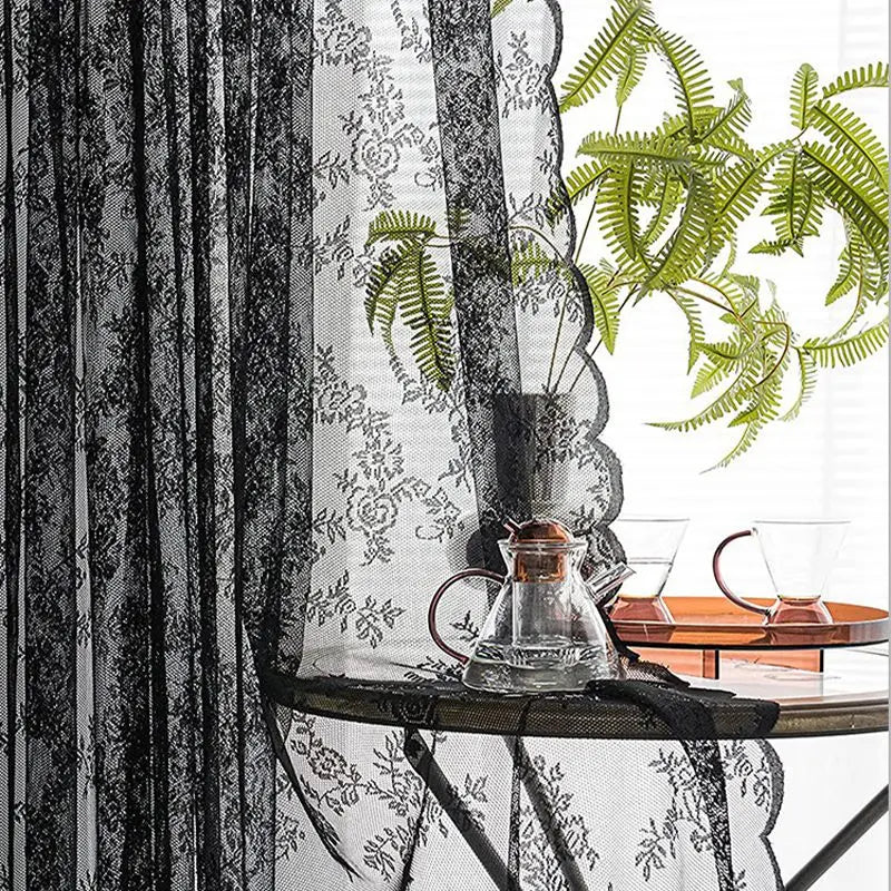 STORESDE French Lace Tulle Curtain White Tulle Lace Curtains Blind Living Room Bedroom Breathable Screen Curtain Wedding Decor Curtains