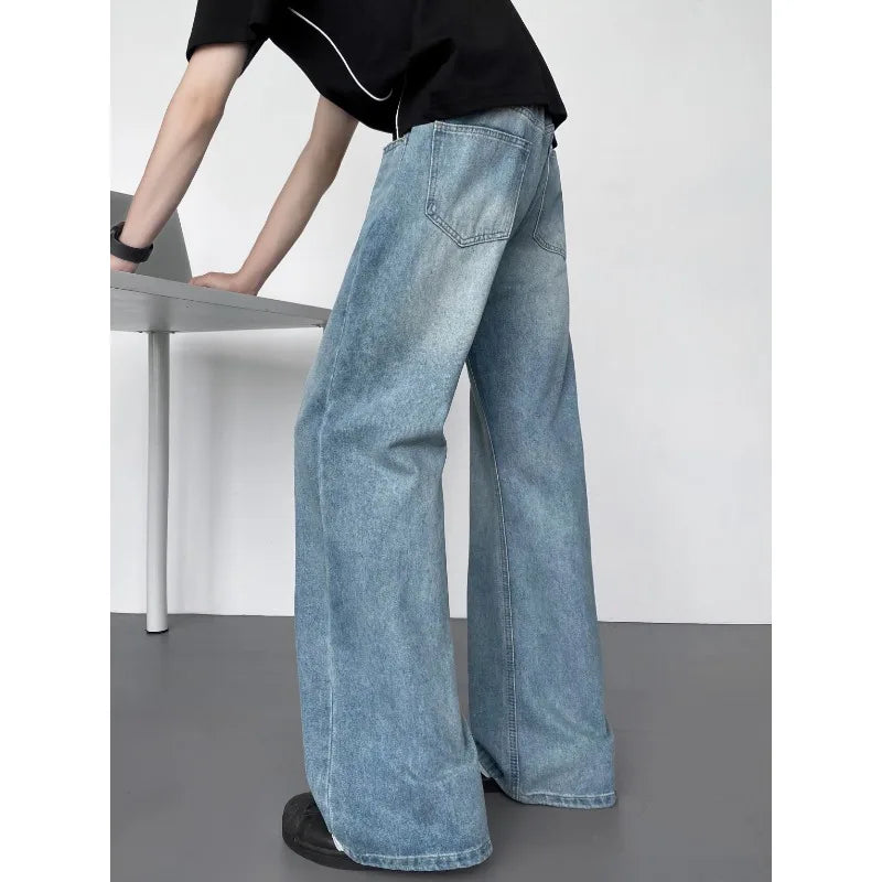 STORESDE New American Vintage Washed Distressed Men's Jeans Baggy Jeans Micro Flare Retro Streetwear Hip Hop Trousers
