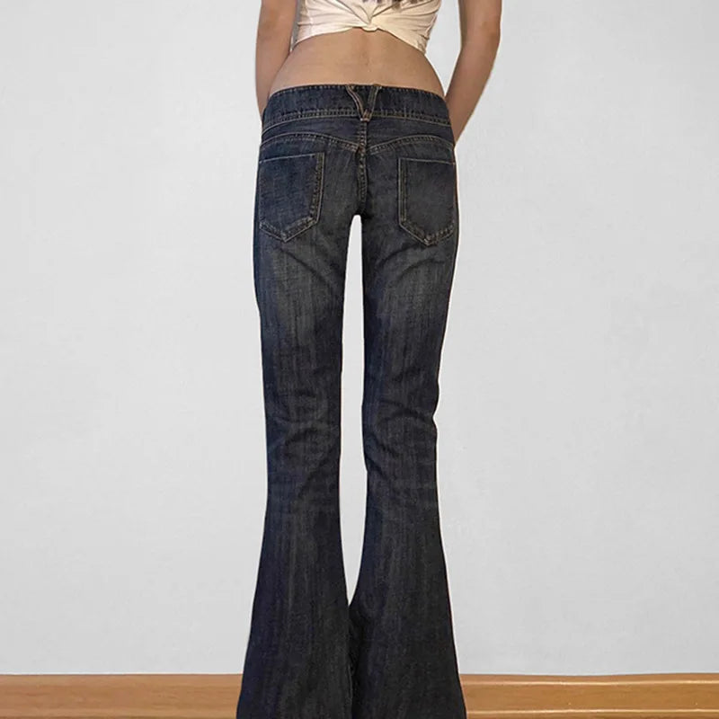 STORESDE Vintage y2k Flared Jeans Retro Button-up Low Rise Casual Denim Pants Harajuku 2000s Trousers Basic Aesthetic Mom