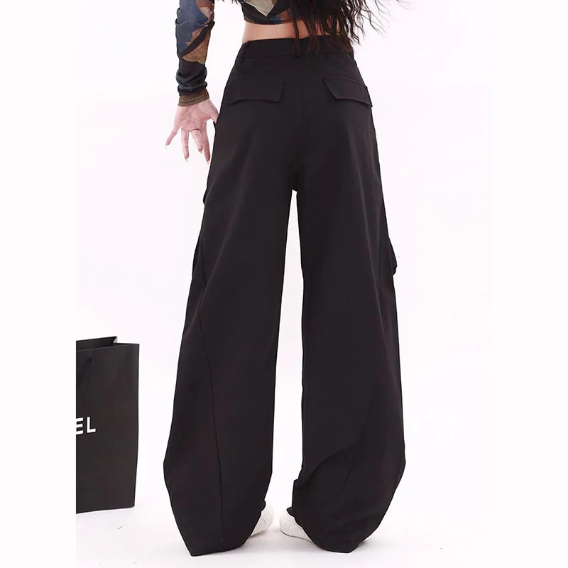 STORESDE High Street Female Straight Leg Trousers Girls Chic Retro High Waist Slacks Lady Fashion Comfortable Baggy Cargo Pants