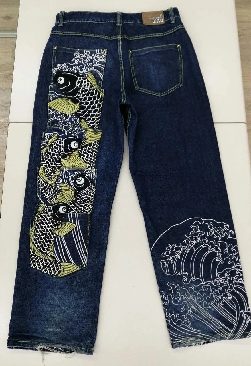 STORESDE Japanese Retro Selvedge Jeans Man Y2K High-end Brand Natural Indigo Dip Dyeing Harajuku Mopping Pants