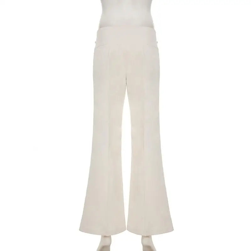 STORESDE Vintage Y2K Korean Streetwear Pants Woman Low Rise Straight Loose Beige Trousers Button Up Basic 2000S Women Casual Pants