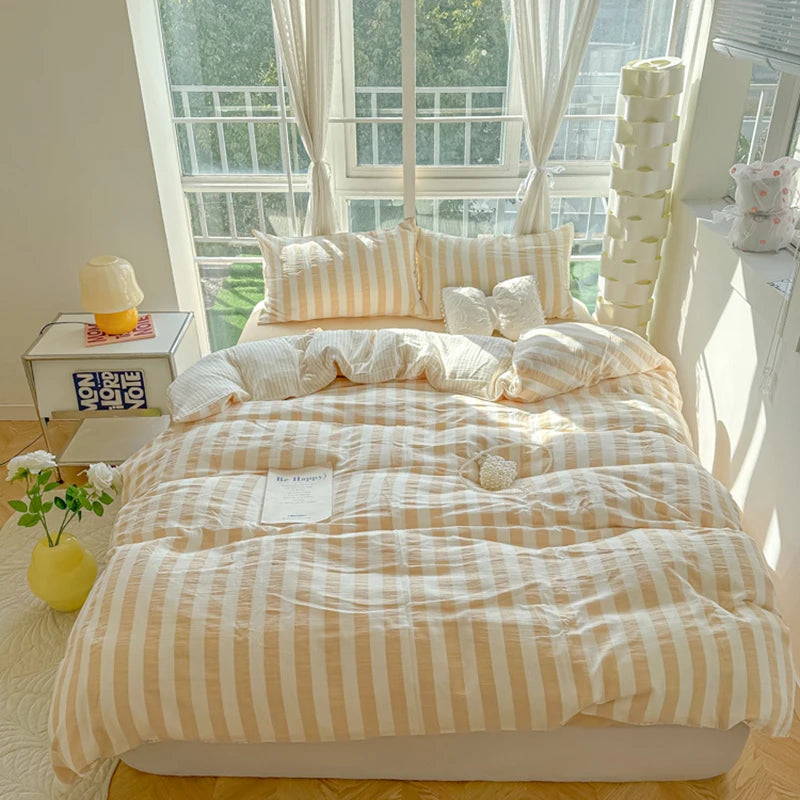 STORESDE Ins Bedding Set with Pillowcase bed sheet Single Full Size Bed Linen Duvet Cover Set Queen/King Double Comforter Cover