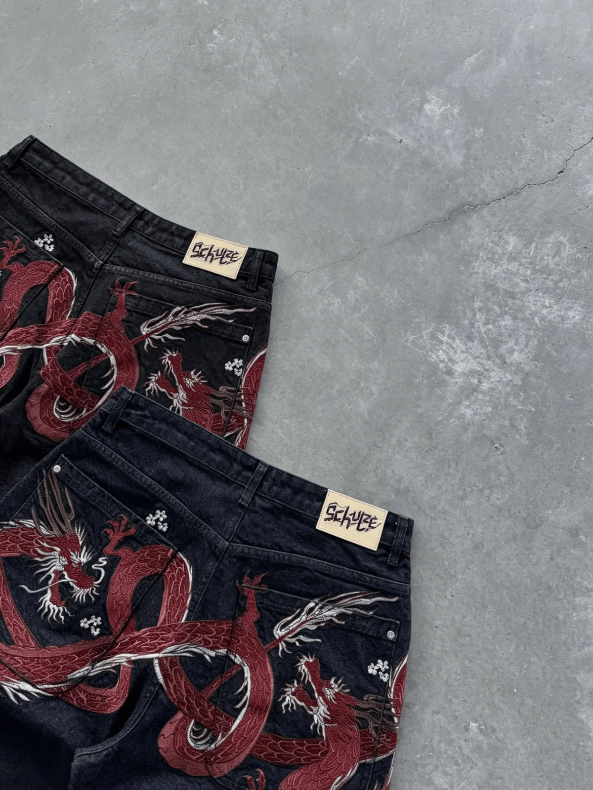 STORESDE Women Japanese Dragon Embroidered Denim Shorts Loose Baggy Washed Vintage Harajuku Streetwear Y2K Casual Summer Mid Length Jeans