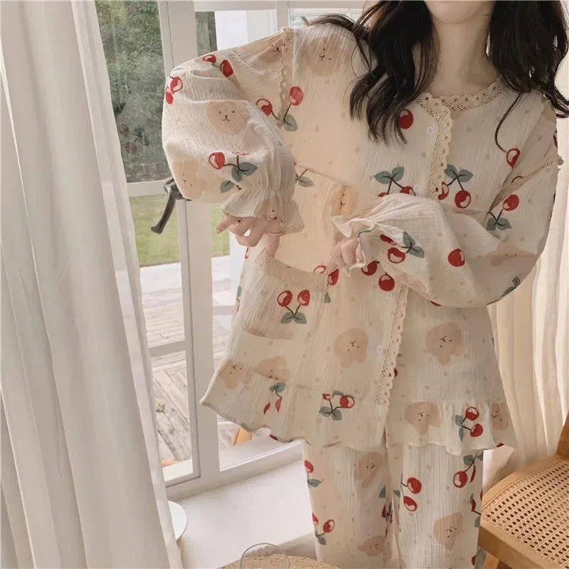 STORESDE 2026 Princess Style Women's Plus Size Student Nightwear Ladies Sweet Breathable Crew Neck Sleepwear Loungewear