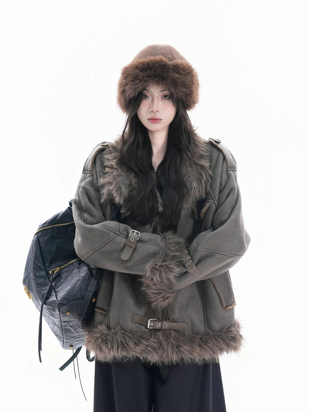 STORESDE Women Parkas 2026 New Autumn Winter Furry Lapel Suede Cotton Coat Retro Barn Button Front Warm Padded Jacket Cold Outerwear