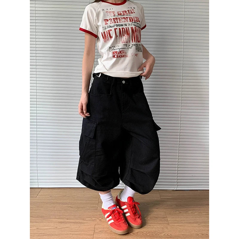 STORESDE ZHIZOU American Vintage Y2k 2000s Cargo Pants Women Harajuku Oversized Baggy Summer Shorts Trousers Streetwear khaki Jean Capris