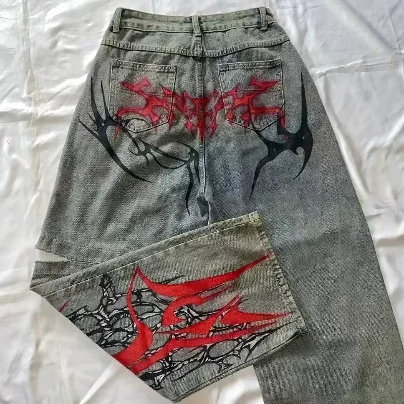 STORESDE American Street Trend Letter Embroidered Loose Jeans Men Harajuku Y2K New Hip Hop Oversized Wide-leg Pants Unisex Mopping Jeans