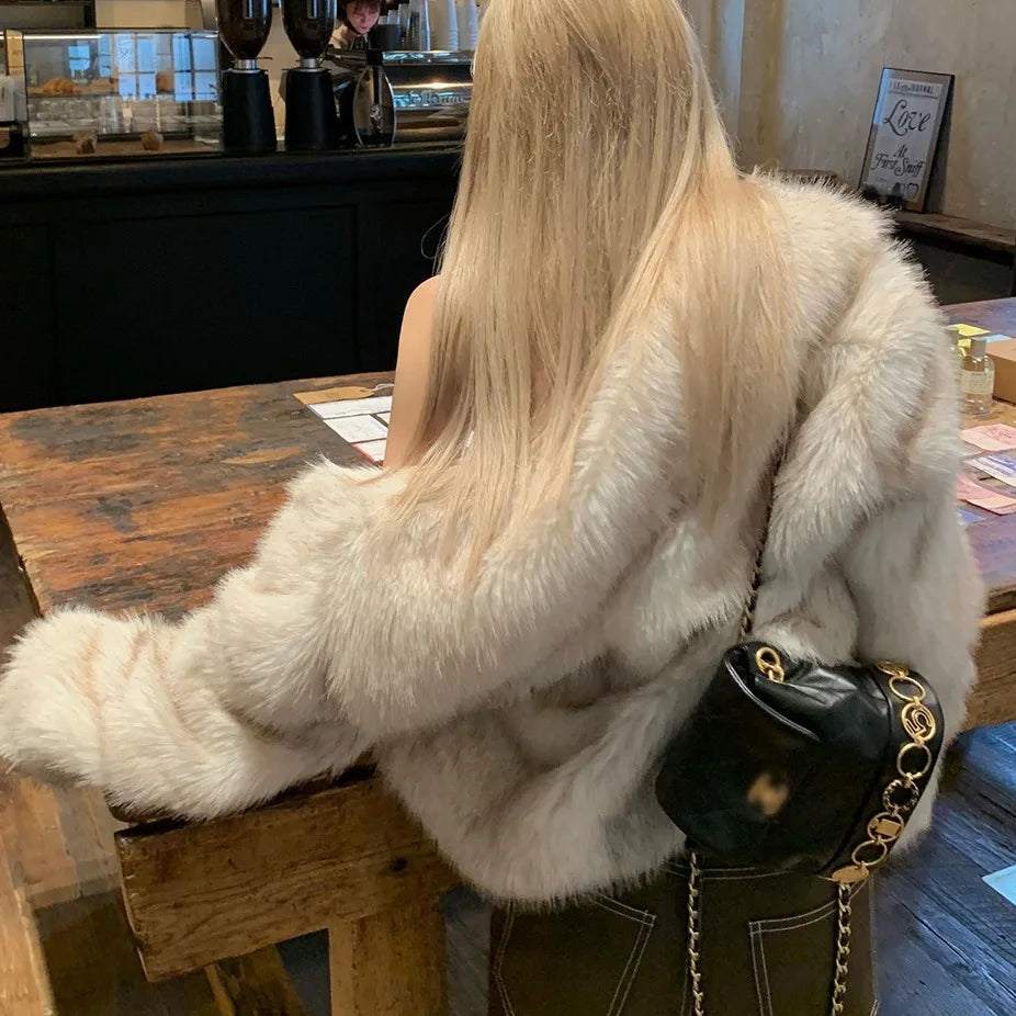 STORESDE 2026 Luxury Brand Autumn Winter Fur Coat Women Short Lazy Wind Fox Fur Jacket Cropped Fluffy Casaco De Pele Feminino
