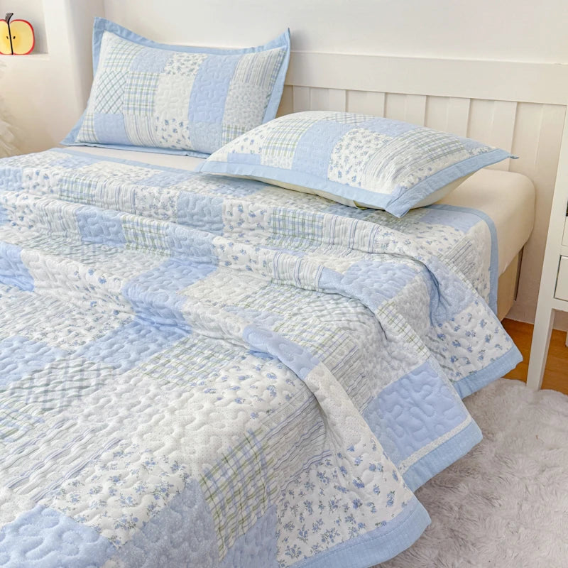 STORESDE 1pc Purple Flower Quilted Bedspreads for Bed Thick Patchwork Blanket Single/Queen/King Floral Style Quilted Duvet Soft Bedspread