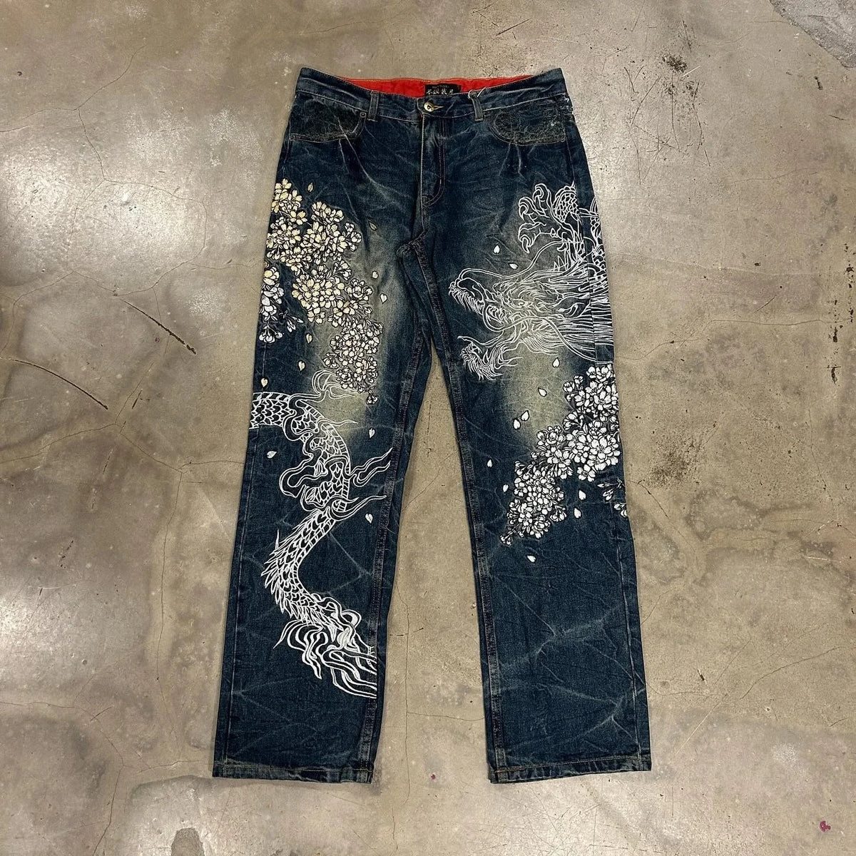 STORESDE Japanese Harajuku Jeans Mens New Dragon High Quality Jeans Gothic Y2K Vintage Hip Hop Streetwear Denim Fabric Wide Leg Pants