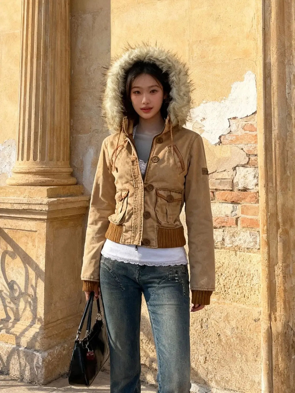 STORESDE Autumn and winter fashion jacket millennium style brown 2025Y2K retro new style waist slimming short coat small versatile top