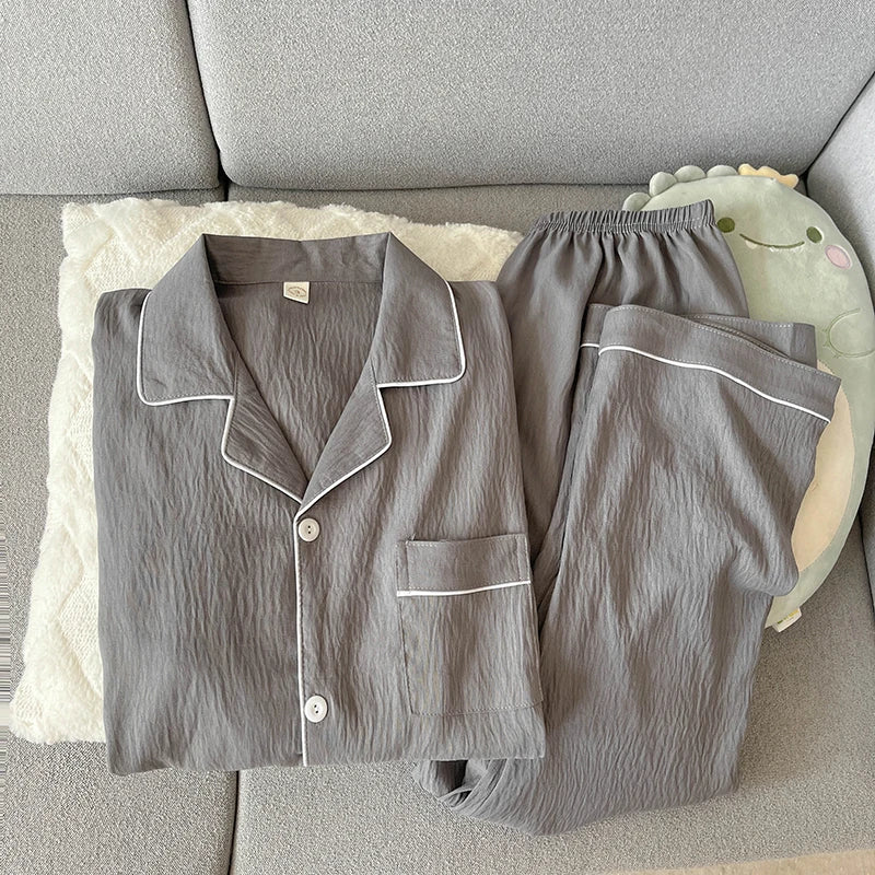 STORESDE Autumn New Solid Simple Men's Pajamas Set Plus Size Lapel Neck Long Sleeve 2 PC Men's Pajamas Casual Soft Oversized Loungewear