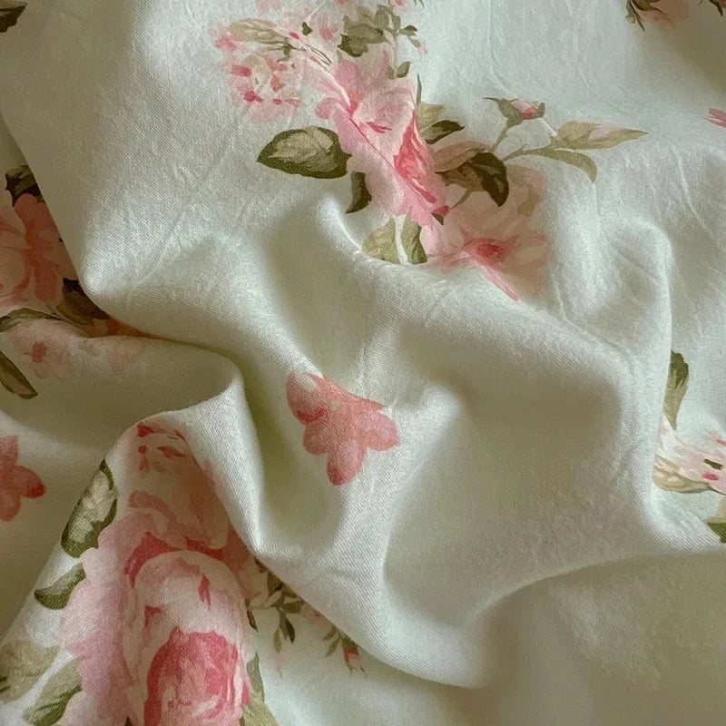 STORESDE Washed Cotton Duvet Cover Sets Single/Queen/king Flower Printed Bedding Set Princess Style e housse de couette 220x240 with Lace