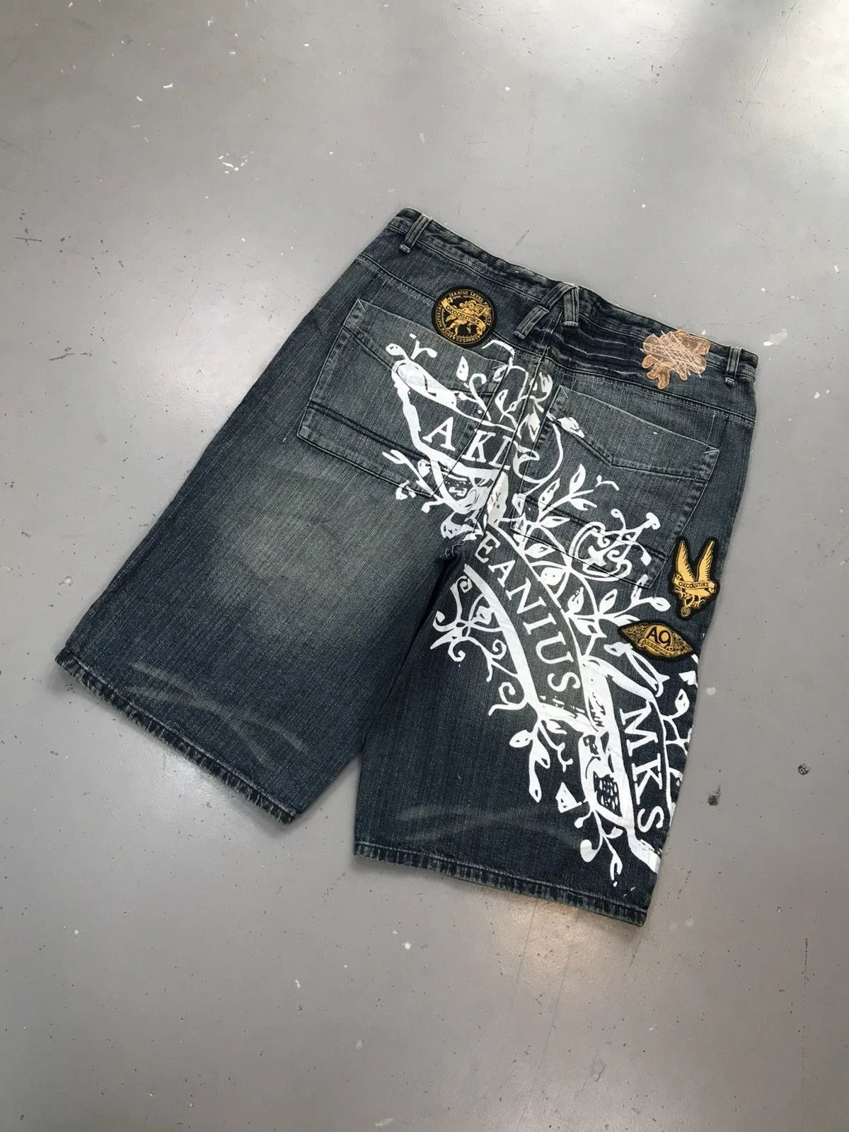 STORESDE American Washed Ecko Denim Shorts Mens Hip-hop Rock Street Fashion Pattern Straight Pants Harajuku Trend Wide Pants
