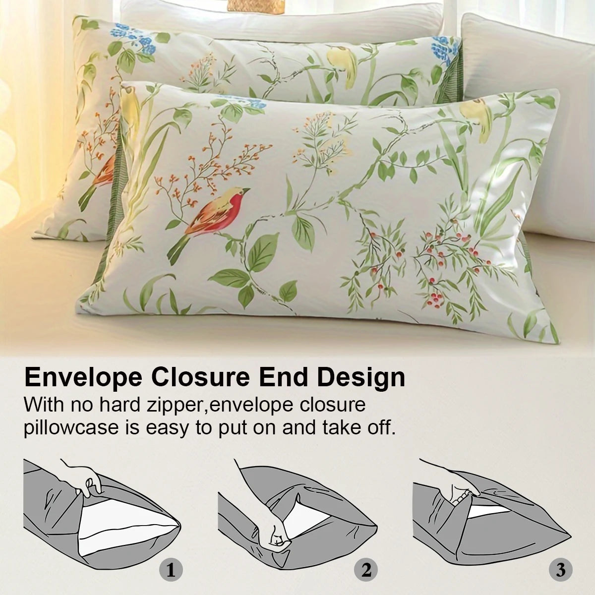 STORESDE 3pcs/set Leaf Floral Pattern Duvet Cover Set(1 Duvet Cover & 2 Pillowcase）Soft And Skin-Friendly Duvet Cover Bedding Set For