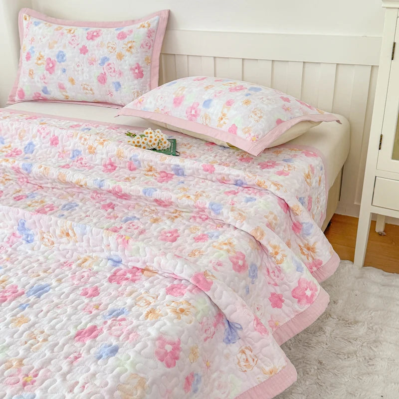 STORESDE 1pc Purple Flower Quilted Bedspreads for Bed Thick Patchwork Blanket Single/Queen/King Floral Style Quilted Duvet Soft Bedspread
