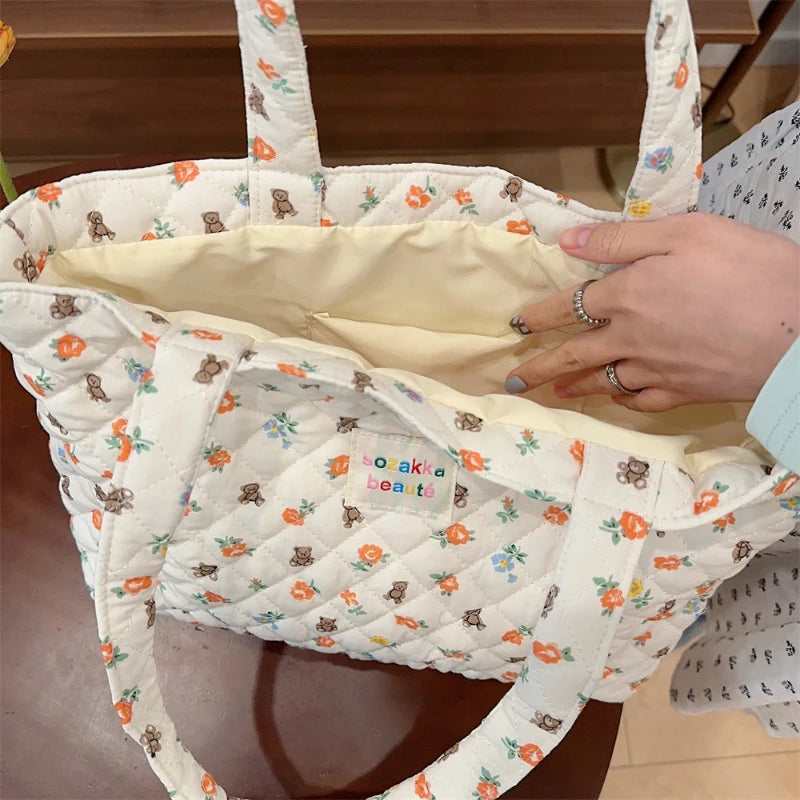 STORESDE Cartoon Print Women's Shoulder Bag Large Capacity Ladies Tote Handbags Soft Quilted Female Travel Shopping Bags Girls Book Bag
