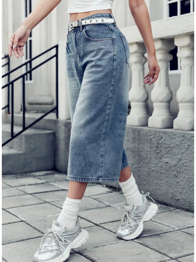 STORESDE New Loose Wide Leg No Elastic Denim Jeans Women's Casual Trousers American Korean Style Y2K Seven-Foot Pants
