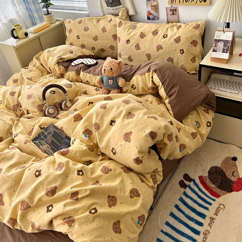 STORESDE New Soft Skin-friendly Bedding Set Comfortable Breathable Duvet Cover Set with Sheet Single Double Quilt Cover and Pillowcases