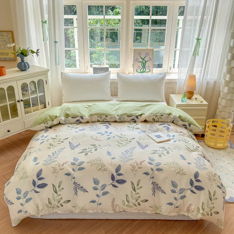 STORESDE Floral Printed Duvet Cover 1Piece- 100% Cotton Luxury Bedding, Pre-Washed for Softness, for Bedroom Decor - Zipper Closure