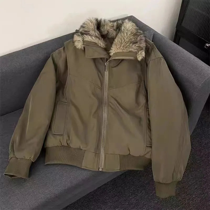 STORESDE Vintage Solid Fur Collar Hooded Sweatshirt Autumn Winter Zipper Y2K Retro Fleece Jacket Harajuku Plush Dark Fashion Outfits 2025