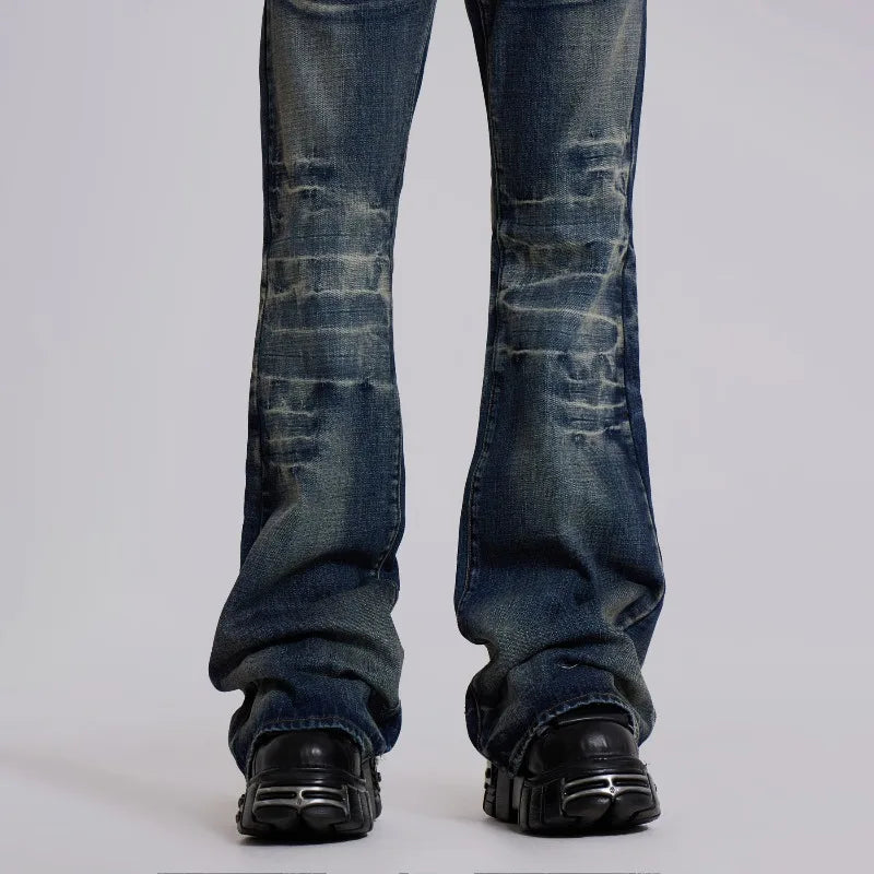 STORESDE Y2K Mid Blue Flared Jeans Vintage Washed Men Women Bootcut Jeans Gothic High Street Unisex Streetwear Retro Baggy wide leg Pants