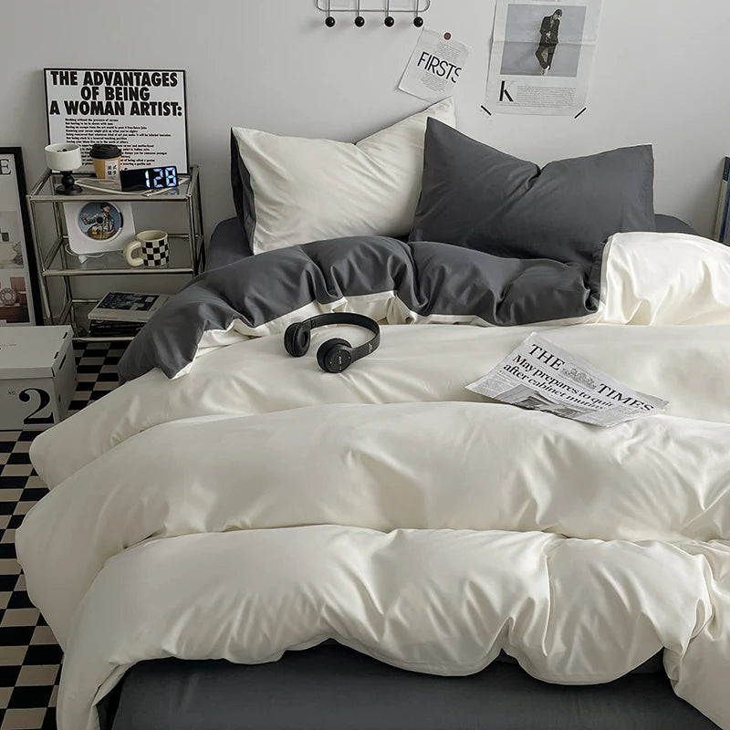 STORESDE 3-piece double color duvet cover + pillowcase, bedding set, soft and breathable bedroom or guest room (without core)