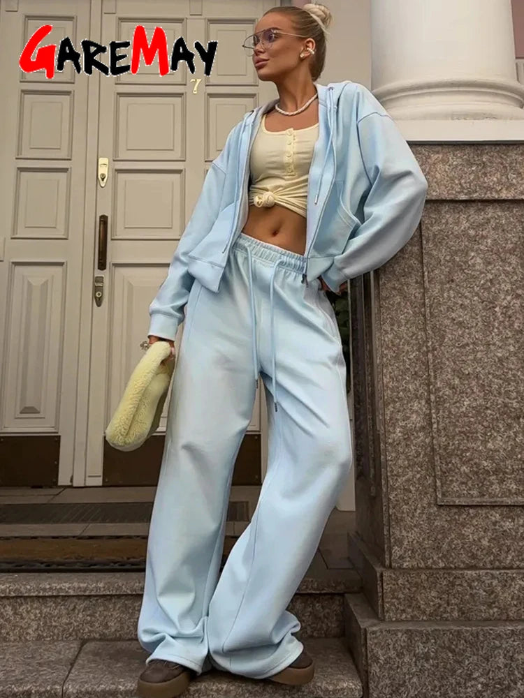 STORESDE Beautiful Women's Tracksuits with A Zipper and A Hood Trousers Pink Two Piece Set Women Blue Classic Pant Sports Suit for Spring