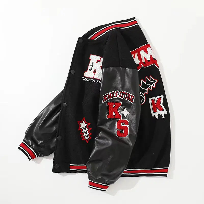 STORESDE American New Letter Flocking Baseball Uniform Jacket Y2K Retro Vintage Lovers Motorcycle Casual Jacket For Men And Women Coats