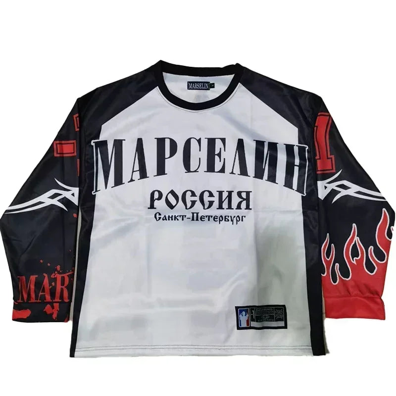 STORESDE Y2K American марселин Jersey Long Sleeved T Shirt Men Women Street Wear Casual Baseball Jacket Harajuku Retro Loose Sports Shirt