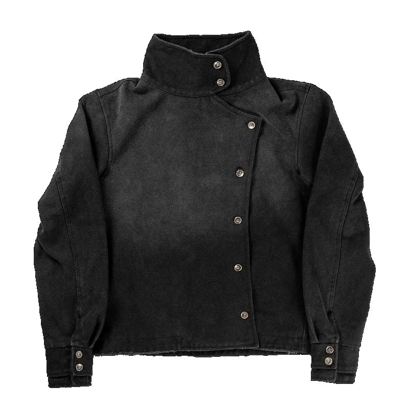 STORESDE Y2k Fencing Jacket Vintage Wash Gradient Irregular Buttons Unisex Jacket Gothic Harajuku Streetwear Canvas Cotton Casual Jacket